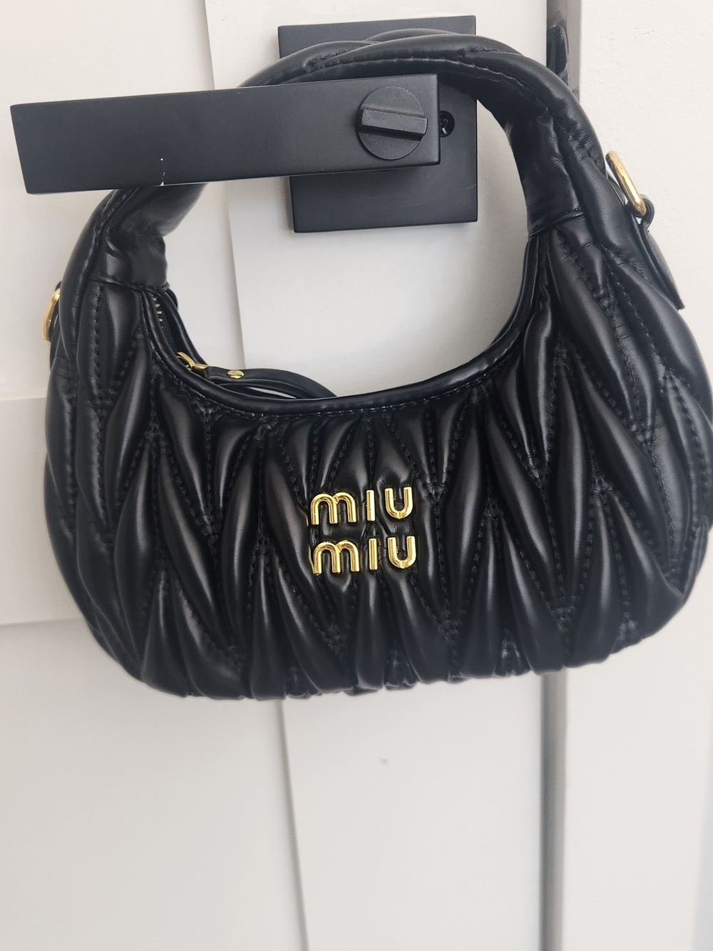 Miu Miu Black Quilted Shoulder Bag with Gold Hardware